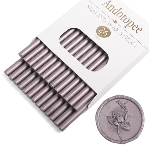Grey Purple Wax Seal Sticks 26pcs, Andotopee Glue Gun Wax Seal Sticks for Wax Seal Stamp, Premium Sealing Wax for Envelope Letter Seal Wedding Inv...