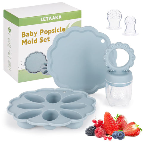 Silicone Baby Fruit Food Feeder Breastmilk Popsicle Mold Set, Baby Teething Toy for Safe Infant Self Feeding, Baby Food Freezer Tray with Lid for ...