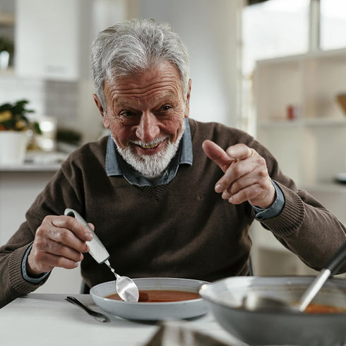 Adaptive Utensils (3Piece Kitchen Set), Right Handed Curved Spoon and Fork, Non-Slip Handles for Hand Tremors, Arthritis, Parkinson's Elderly use ...
