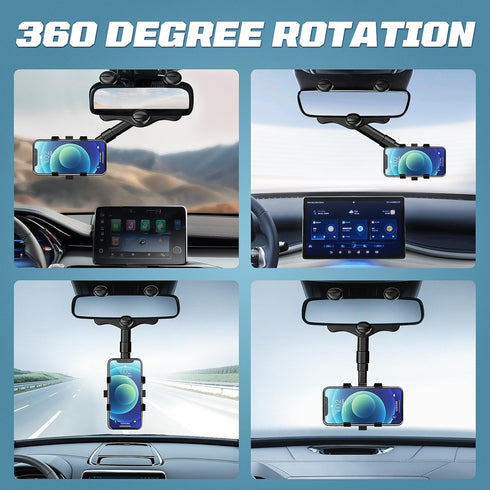 Car Rear View Mirror Phone Holder, Phone Holders for Your Car with Adjustable Arm, 360 ° Rotating Cell Phone Car Mount, Three Corners Design Unive...