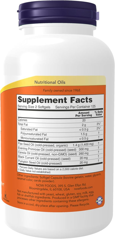 NOW Supplements, Omega 3-6-9 1000 mg with a blend of Flax Seed, Evening Primrose, Canola, Black Currant and Pumpkin Seed Oils, 250 Softgels...