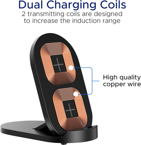 15W Wireless Charger Stand - Double Coil Fast Wireless Charging Station for iPhone and Samsung Galaxy Series - Auto-Off Feature - No Adapter Inclu...