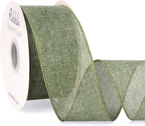 Ribbli Sage Green Burlap Wired Ribbon, 2-1/2” Inch x Continuous 20 Yard, Spring Moss Wired Ribbon for Wreaths,Big Bows,Tree Decoration,Outdoor Dec...