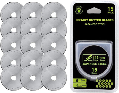 HEADLEY TOOLS 45mm Rotary Cutter Blades 15 Pack Fits Olfa, Fiskars, Replacement Rotary Blade for Arts Crafts Quilting Scrapbooking Sewing, Sharp a...