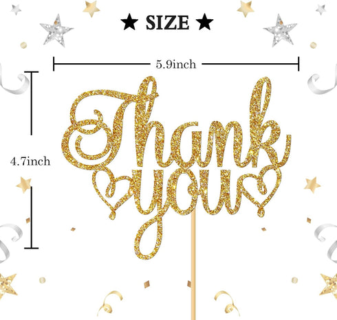Thank You Cake Topper, Gold Glitter Engaged, Wedding, Bridal Shower, Thanksgiving Day Party Decorations...