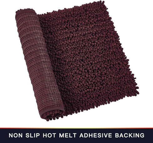 Walensee Bathroom Rug Non Slip Bath Mat (32x20 Inch Burgundy) Water Absorbent Super Soft Shaggy Chenille Machine Washable Dry Extra Thick Perfect ...