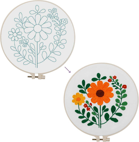 Punch Needle Embroidery Beginner Kits for Kids and Adults with Instructions, Punch Needle Fabric with Patterns, Yarns, Embroidery Hoops for Rug-Pu...