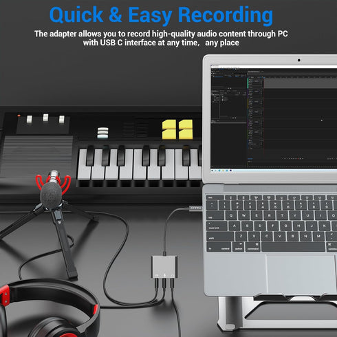 Cubilux USB C to 3.5mm Adapter for Live Streaming/Recording, USB C to TRRS Microphone Splitter for Laptop, Recording Adapter with Line-in & Mic-in...