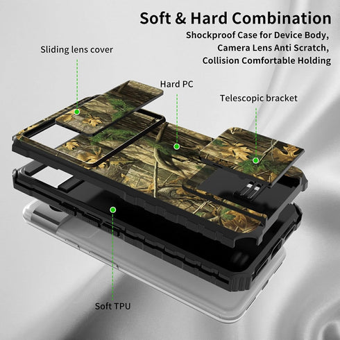 for Google Pixel 8 Pro Phone Case with Slide Camera Cover Built-in Kickstand Camouflage Tree Design for Women Men Dual Layer Hybrid Hard PC & Soft...