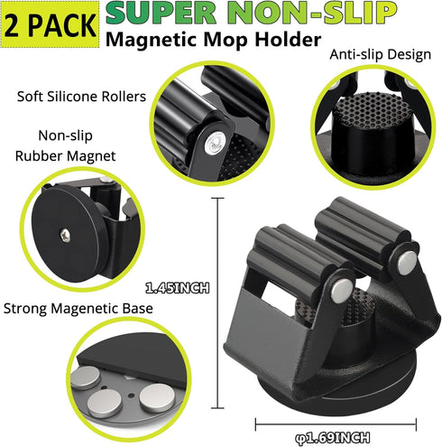 ULIBERMAGNET Magnetic Mop Broom Holder,Heavy Duty Movable Magnetic Broom Holder Rack,Anti-slip Wall Mounted Utility Storage Mop Shovel Hanger for ...