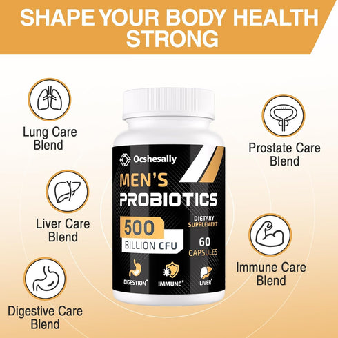 Probiotics for Men, Men Care Supplement, Gut health for men, 500 Billion CFUs & 12 Strains, Mens probiotic with Turmeric, Cranberry, Goji, for Dig...