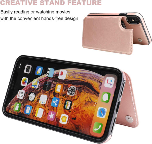 iPhone Xs Max Wallet Case with Card Holder,OT ONETOP Premium PU Leather Kickstand Card Slots Case,Double Magnetic Clasp and Durable Shockproof Cov...