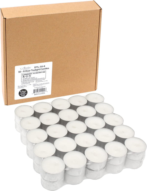 Stonebriar Bulk 50 Pack Unscented Smokeless Long Tea Light Candles with 8 Hour Extended Burn Time, White, 50 Count...