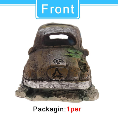 Create idea Aquarium Fish Tank Decor Ornament Resin Imitation Accident Car Landscape Terrarium Home Interior Decorating Accessories 12x7x7cm Brown...