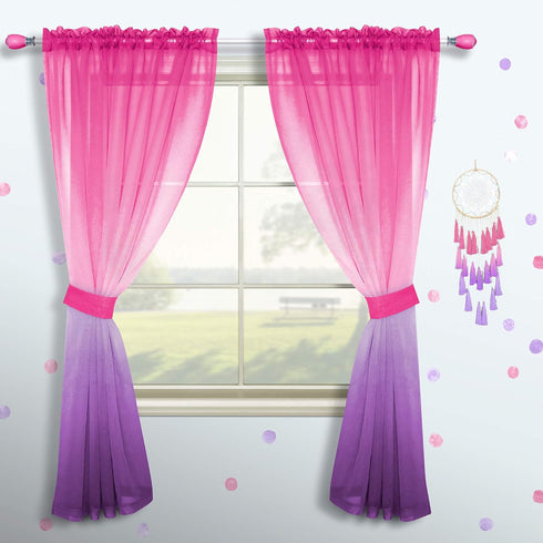 Pink and Purple Curtains for Girls Bedroom Decor Set 1 Single Panel Pocket Window Voile Pastel Sheer Ombre Rainbow Curtain for Kid Room Decoration...