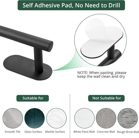 JiGiU 16-Inch Towel Bar, Self Adhesive Towel Holder with 3 Packs Towel Hooks, Bath Towel Bar Rack SUS304 Stainless Steel Wall Mount Bathroom Hardw...