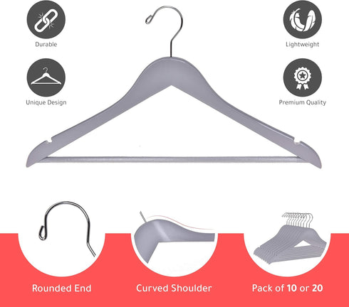 Quality Wooden Hangers - Slightly Curved Hanger Set of 10-Pack - Solid Wood Coat Hangers with Stylish Chrome Hooks - Heavy-Duty Clothes, Jacket, S...