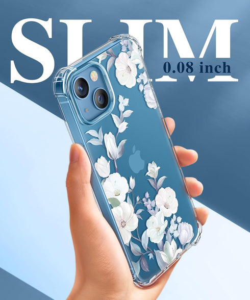 GVIEWIN Designed for iPhone 13 Case 6.1 Inch, with Tempered Glass Screen Protector + Camera Lens Protector Clear Flower Soft & Flexible Shockproof...
