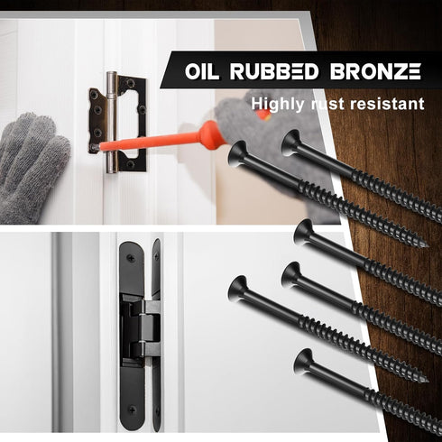 48 Pcs Oil Rubbed Bronze Wood Screws 9 x 3 Inch Extra Long Security Door Hinge Screws, Flat Head, Anti Corrosion...