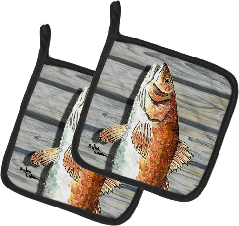 Caroline's Treasures 8489PTHD Red Fish Pair of Pot Holders Kitchen Heat Resistant Pot Holders Sets Oven Hot Pads for Cooking Baking BBQ, 7 1/2 x 7...