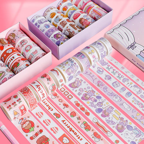 Cute Washi Tape Set, 20 Rolls Kawaii Cartoon Animals Aesthetic Decorative Masking Tape Sets for Scrapbooking Journaling Art Crafts DIY Gift Wrappi...