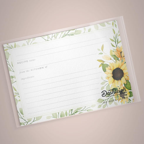 50 Sunflower Recipe Cards from Dashleigh, 4x6 inches, Double-Sided...