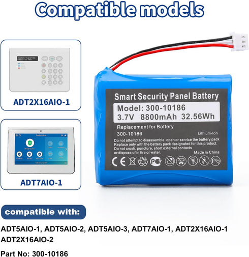 For ADT Panel Battery Replacement 300-10186: Lithium ion Compatible with ADT Honeywell Command Smart Security Panel - ADT5AIO-1 ADT5AIO-2 ADT5AIO-...