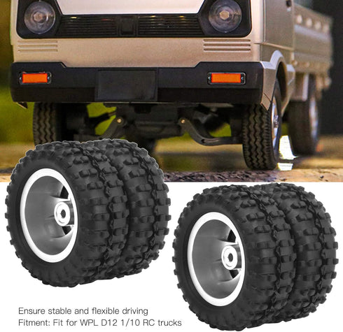 2pcs RC Car Rear Tires, Durable 52mm Aluminum Alloy Rear Tire RC Upgrade Parts for WPL D12 1/10 RC Truck, RC Wheels RC Accessories (009)(Silver)...