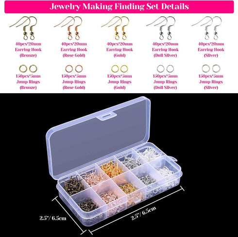 Earring Making Supplies, Paxcoo 1350pcs Earring Making Kit with Earring Hooks, Jump Rings, Pliers, Earring Backs, Earrings Holder Cards and Clear ...