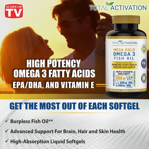 Omega 3 Burpless Max Strength Fish Oil Supplement, Dr. Formula 2000 mg with Vitamin E, 800 mg EPA 600 mg DHA Ultimate Brain, Hair Support Men & Wo...