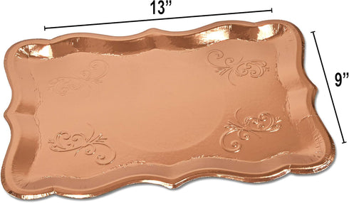 Gift Boutique 10 Rose Gold Rectangle Trays, 9" x 13" Heavy Duty Disposable Paper Cardboard for Platters Cupcake Display Birthday Party Dessert Wed...