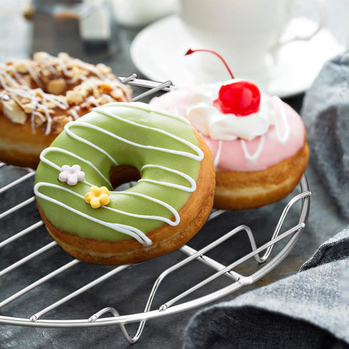 E-far 10½ Inch Round Cooling Cooking Racks, Stainless Steel Round Steaming Baking Rack Set of 2, Multi-Purpose for Canning Air Fryer Pressure Cook...