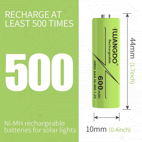 AAA 600mAh HR03 16pcs Ni-MH Rechargeable Batteries Pre-Charged for Outdoor Garden Solar Lights, Pack of 16...