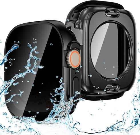 Goton 2 in 1 Privacy Waterproof Case for Apple Watch Ultra & Ultra 2 Screen Protector 49mm, Front Anti Spy Tempered Glass Face Cover + Back Bumper...