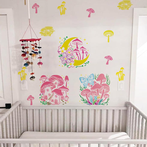 Mushroom Stencils for Painting on Wood, Mushroom Stencils for Crafts Reusable Wood Burning Drawing Art Paint Stencils and Patterns for Wall Cake C...