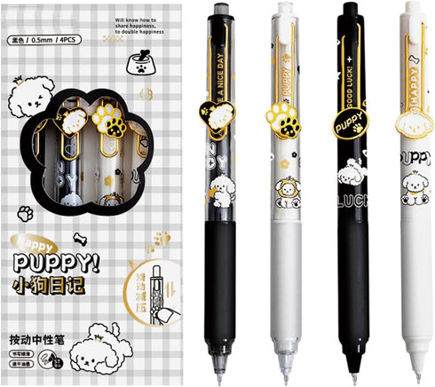 4 Pcs Gel Pens Cute Retractable Pens Cartoon Dog Pens 0.5mm Black Writing Pen Office School Pens Women Girls Men Boy Pens (4Pcs Dog)...