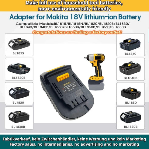 for Makita for Dewalt Battery Adapter,MT20DL Battery Adaptor Compatible for Makita 18V Lithium-ion Battery Convert to Dewalt 20V Battery,DIY Conve...