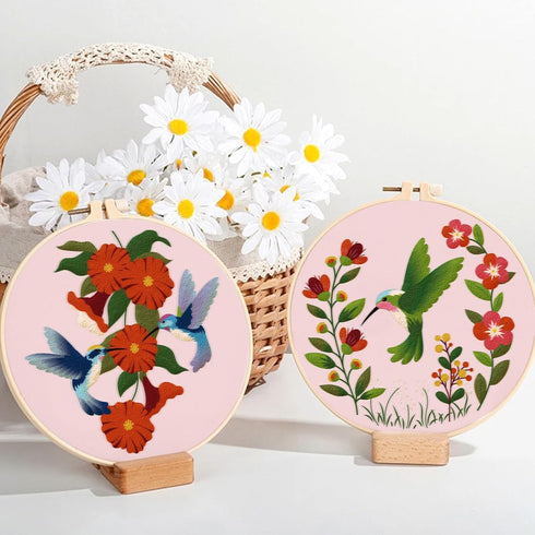 ORIGACH 4 Pack Flowers and Hummingbird Embroidery Kits for Beginners, DIY Starter Hand Embroidery Kit with Floral and Birds Patterns and Instructi...