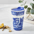 Spode Blue Italian 8oz Porcelain Travel Mug with Lid – Scenic Patterned Drinkware with Decorative Border - Portable Ceramic Coffee Cup for Brunch,...