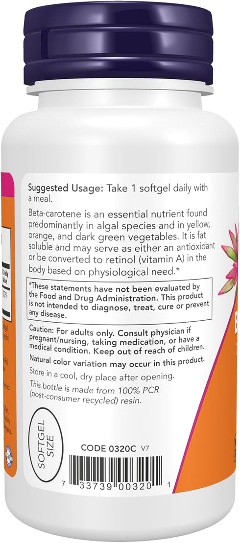 NOW Supplements, Natural Beta Carotene 25,000 IU, Essential Nutrition, 90 Softgels...