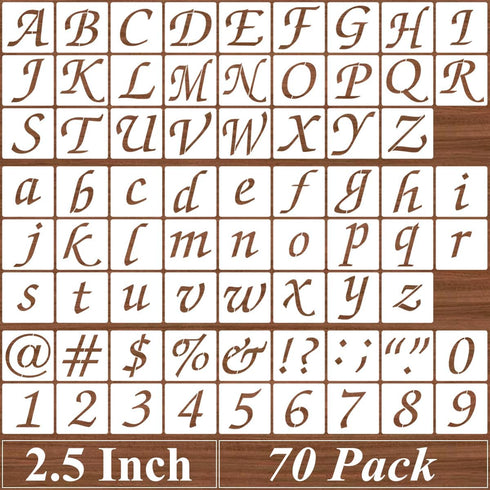 2.5 Inch Alphabet Letter Stencils - 70 Pack Letter Number Stencil Templates with Signs for Painting on Wood, Reusable Calligraphy Letters Stencils...