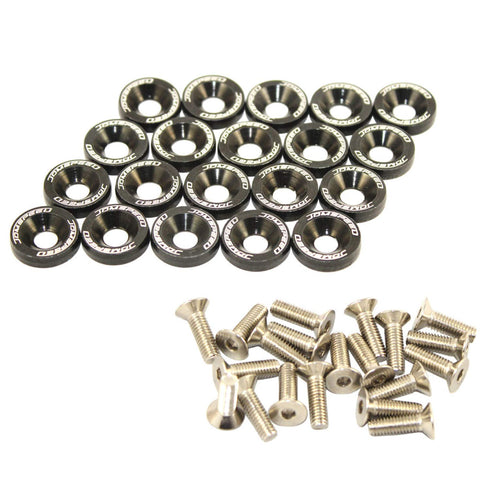 JDMSPEED 20 Pcs Black CNC Billet Aluminum Fender Washer Engine Bay Dress Up Kit...