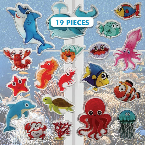 Ocean Sea Animal Gel Window Clings for Kids - Window Stickers for Toddlers, Gel Clings Window Decals Kids Jelly Reusable Sticker - Home Car Plane ...