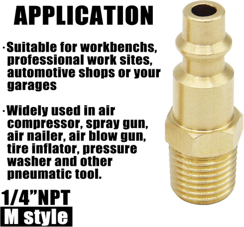 Air Hose Fittings 1/4 inch NPT Male Thread Air Plug, Air Compressor Quick Connect Fittings Durable Solid Brass 300Psi (Industrial Type D, 2 Piece)...