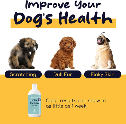 Wild Alaskan Salmon Oil for Dogs with Pollock Oil - 8 oz of Pollock and Salmon Oil, Omega 3 Fish Oil, EPA, and DHA - Dogs Skin and Coat Supplement...