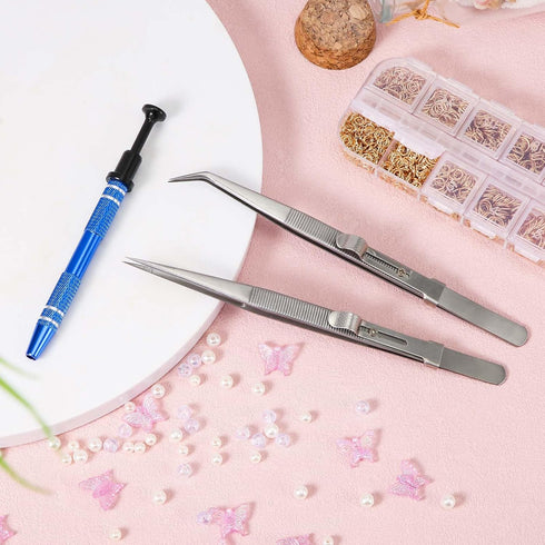 3pcs Gripper Tool, Premium Aluminum Alloy Jewelry Pickup Tool & 2pcs Tweezers Piercing Claw Tool Hand Tools Used for Gripping Small Parts Pearl Je...