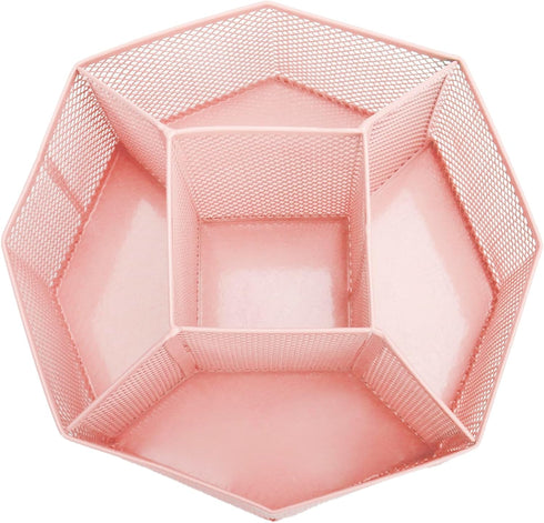 Annova Mesh Desk Organizer Rotate with 5 Compartments Spinning Tidy Candy/Pen Holder Office, Art Supply, Storage, Classroom, Home (Light Pink)...