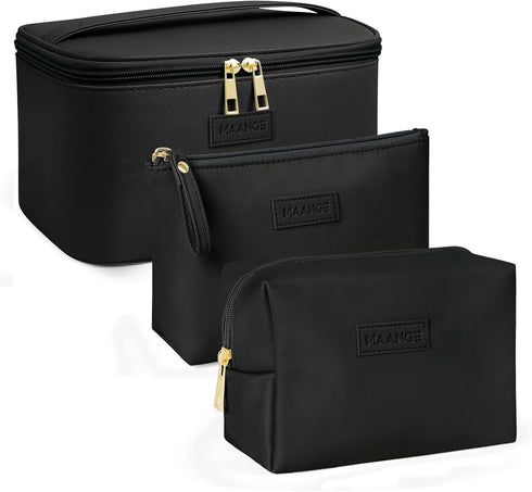 MAANGE Makeup Bag - Large Cosmetic Bag with 2pcs Small Makeup Bags Portable Leather Travel Makeup Bag Set Toiletry Bag Make Up Bags for Women and ...