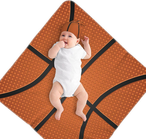 Basketball Print Baby Swaddle Blanket with Beanie Set, Newborn Receiving Blankets 35.4"X 35.4" Soft Swaddle Wrap Baby Stuff for Infant Boy Girl Gi...