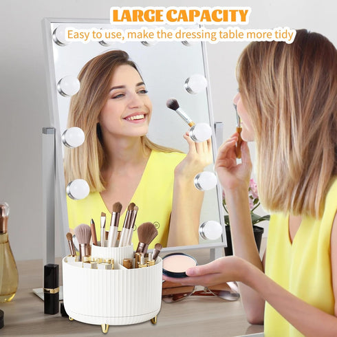 CenYouful Makeup Brush Holder Organizer,5 Slot 360° Rotating Make up Brushes Cup, Makeup Organizer Countertop for Cosmetics, Nail Polish, Art Supp...